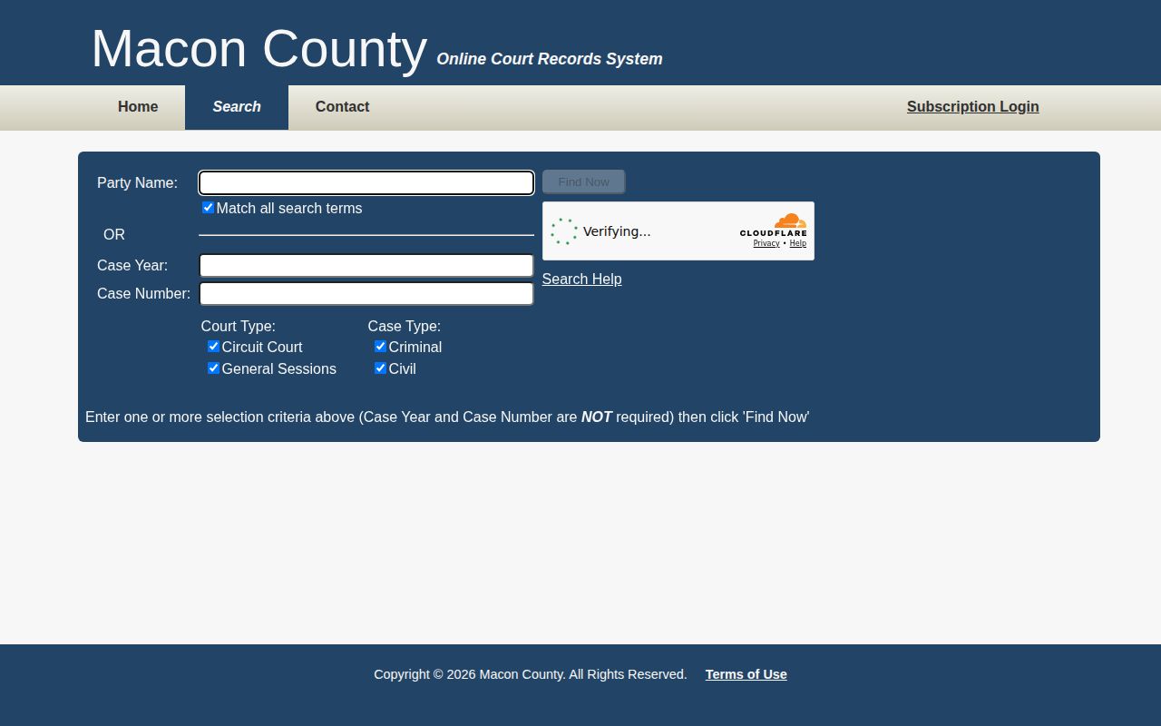 Macon County release record court search fields